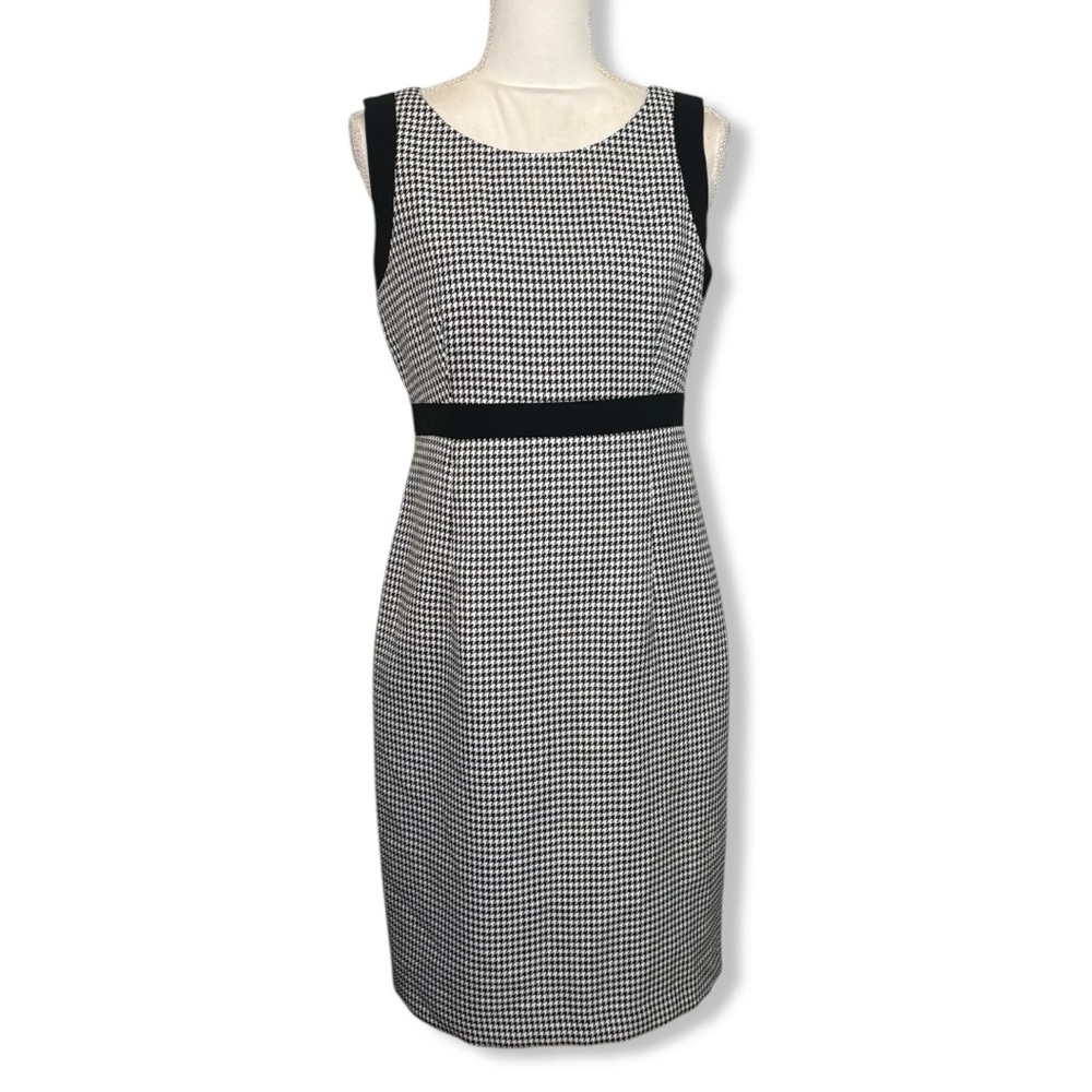 Kasper Black White Houndstooth Midi Sheath Dress Workwear Size 6 Sleeveless